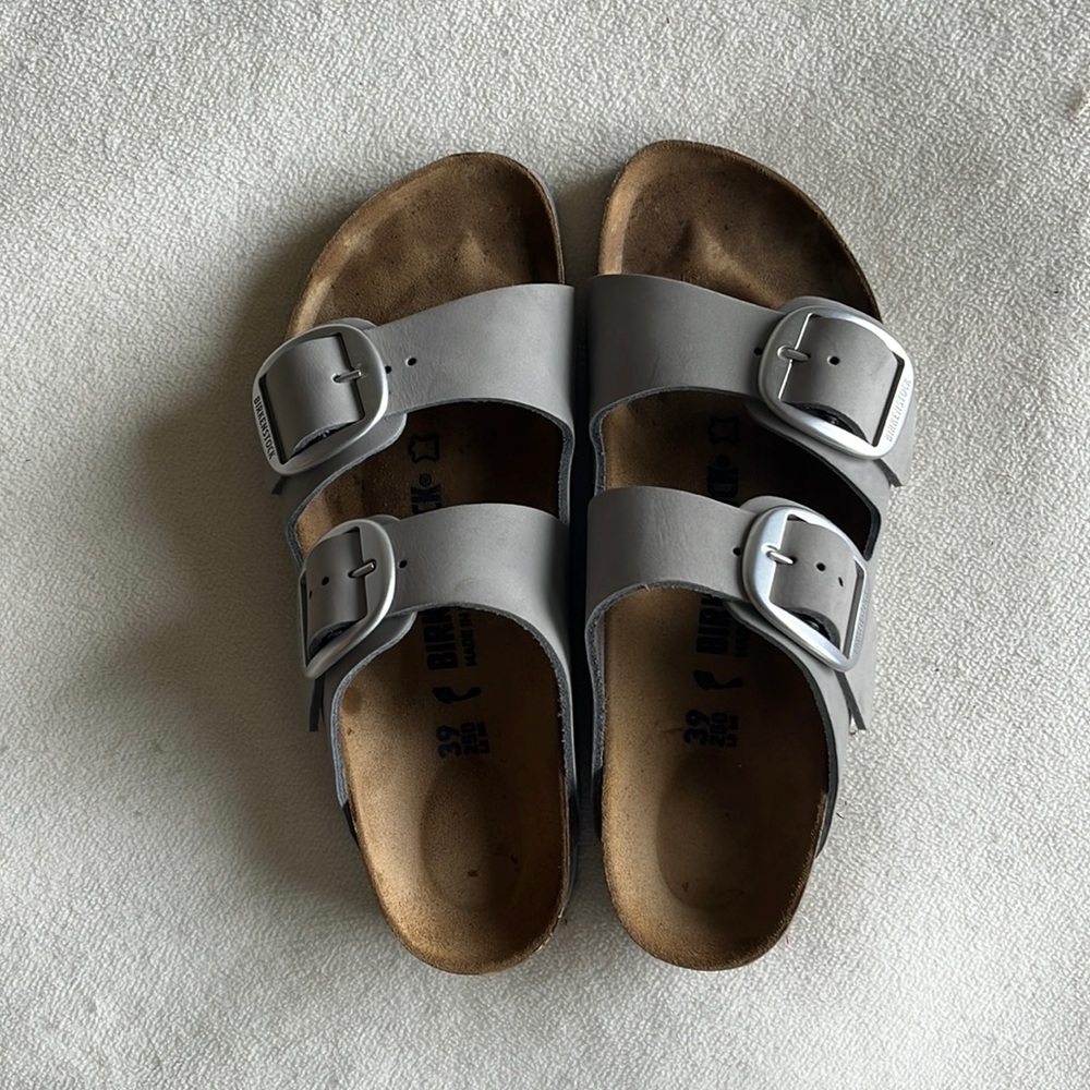 Silver Arizona Birkenstocks size 39